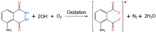 鲁米诺试剂与活性氧反应生成激发态的双负离子产物 鲁米诺反应式